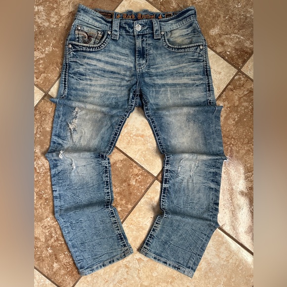 Light blue ripped rock revival jeans size 32-32 - Picture 2 of 6